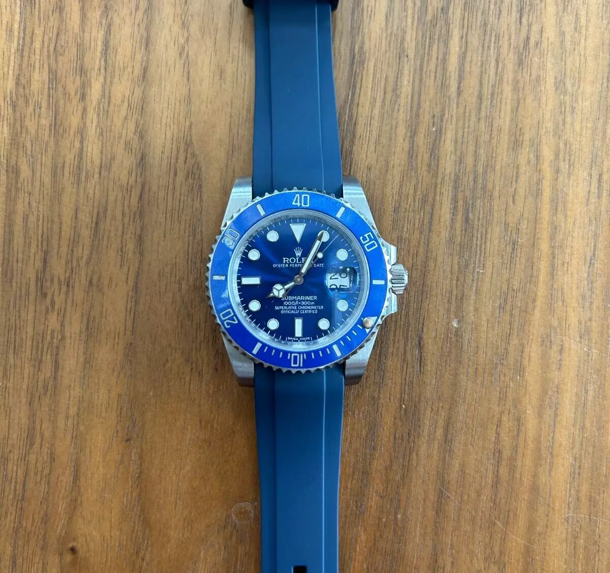 20mm BLUE Vulcanized Caoutchouc rubber Strap For Rolex Yachtmaster 40mm  Watches