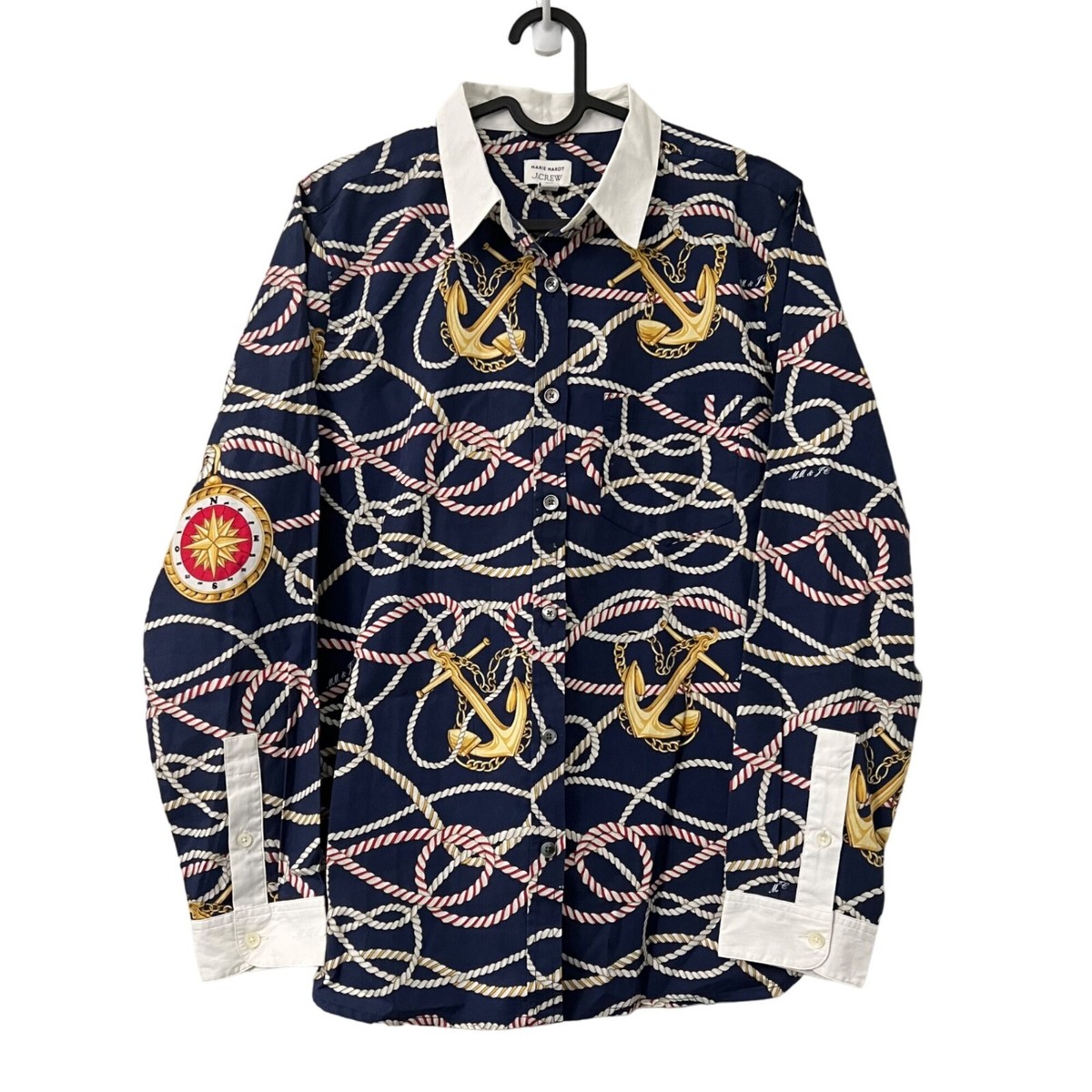 Marie Marot J Crew Blue Nautical Rope Anchor Long Sleeve Button 