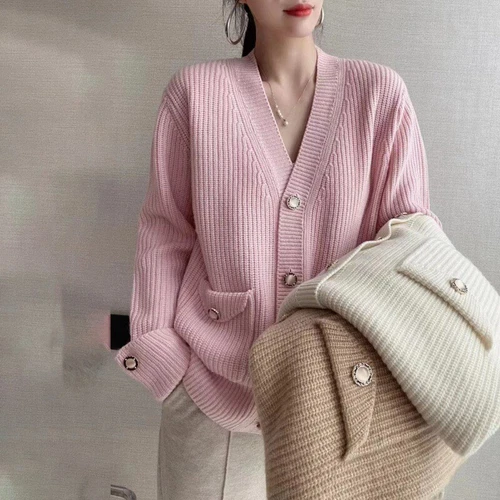OFF WHITE Cardigan donna coreano nuovo maglione bottoni casual scollo a V maglia cappotto top giacca