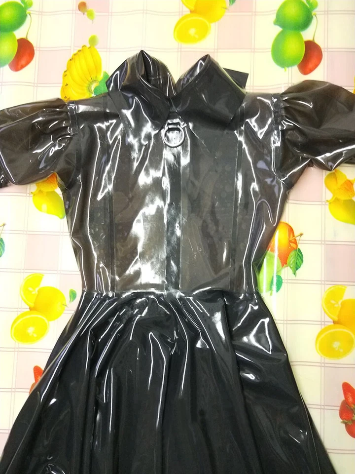 Black Splicing Transparent Black Latex Dress Back Zipper Translucent Party Skirt - image 3 of 4