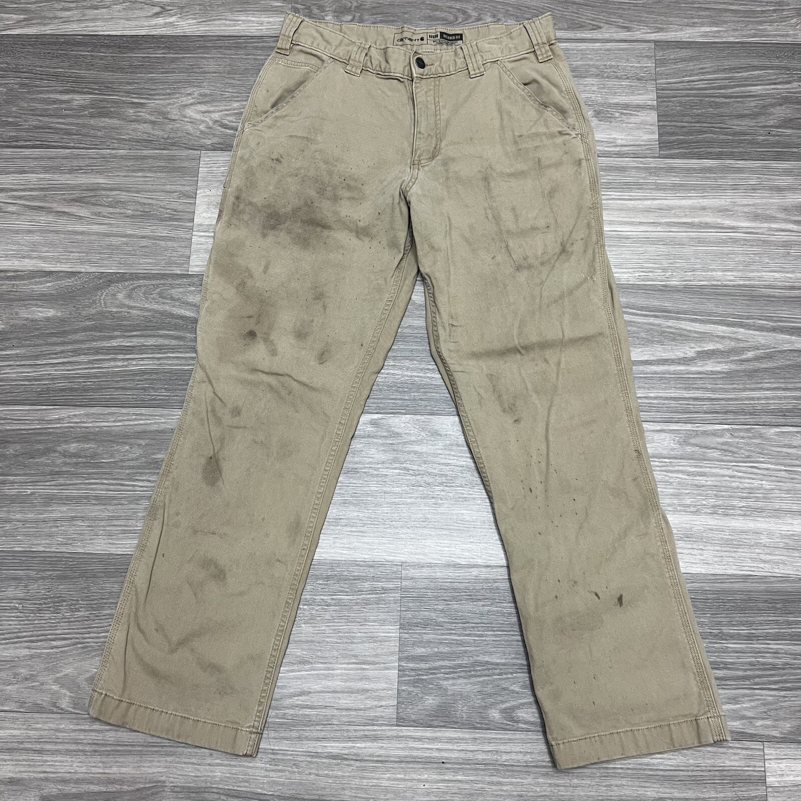 Carhartt Mens Relaxed Fit Cargo Work Pants 30x29 Khaki Tan Canvas 102291 Thrash-image