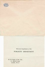 W. H. Smith & Son Ltd. with Compliments Publicity Dept Slip & Envelope Ref 39433