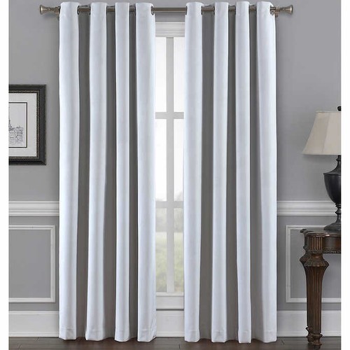 WHITE SunBlk Total Blackout Noise Velvet Window Curtains 2 Panels 52" x