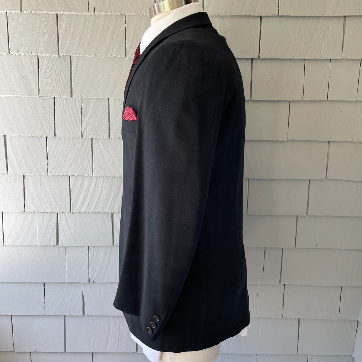 50s Vintage Griffon Black Plaid Weave 3 Button Men's Suit Jacket