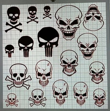 SKULLS VINYL STENCIL FOR CUSTOM SHOES SNEAKERS AND SMALL PROJECTS 18 PCS