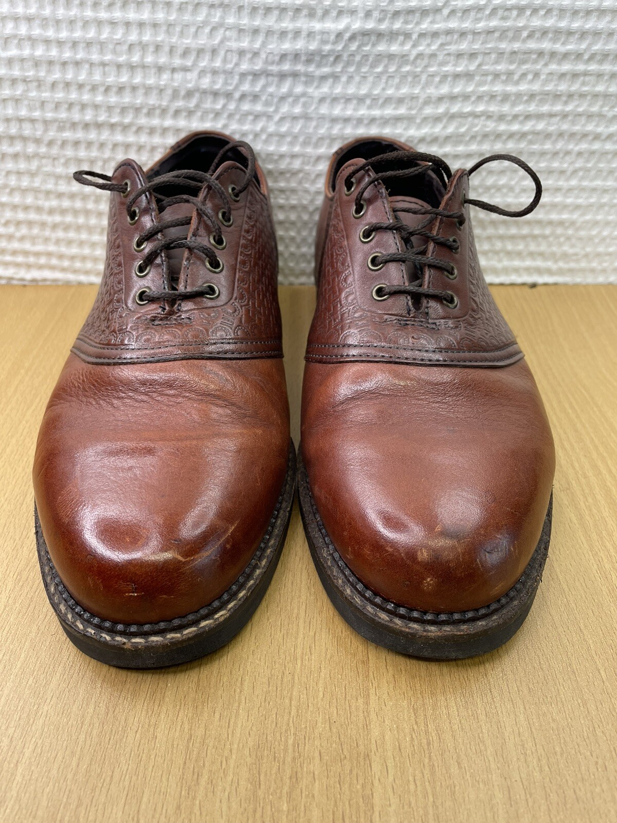 SAOLA Scarpe da sella Oxford H.S Trask marrone pelle tessuto in rilievo 4065 uomo taglia 9 W