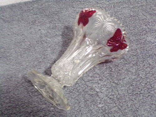 Vintage Ruby Red Butterfly Crystal Cut Clear Glass Vase - Picture 3 of 5