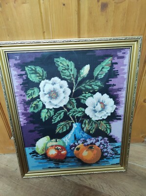 Wandteppich BILD GERAHMT SCHÖNE BLUMEN Blumen & Früchte 52x62cm gerahmt glasiert 