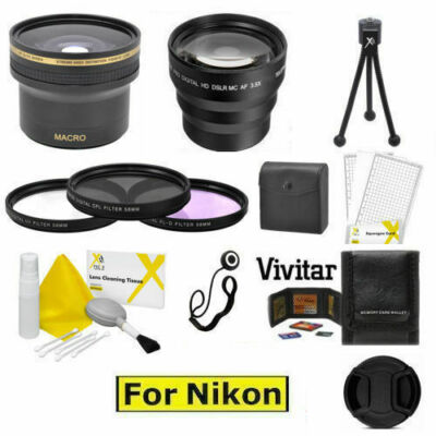  FISHEYE LENS + 3.5 ZOOM LENS +  PRO KIT FOR NIKON D3100 D3200 D3300 D5000 D5100