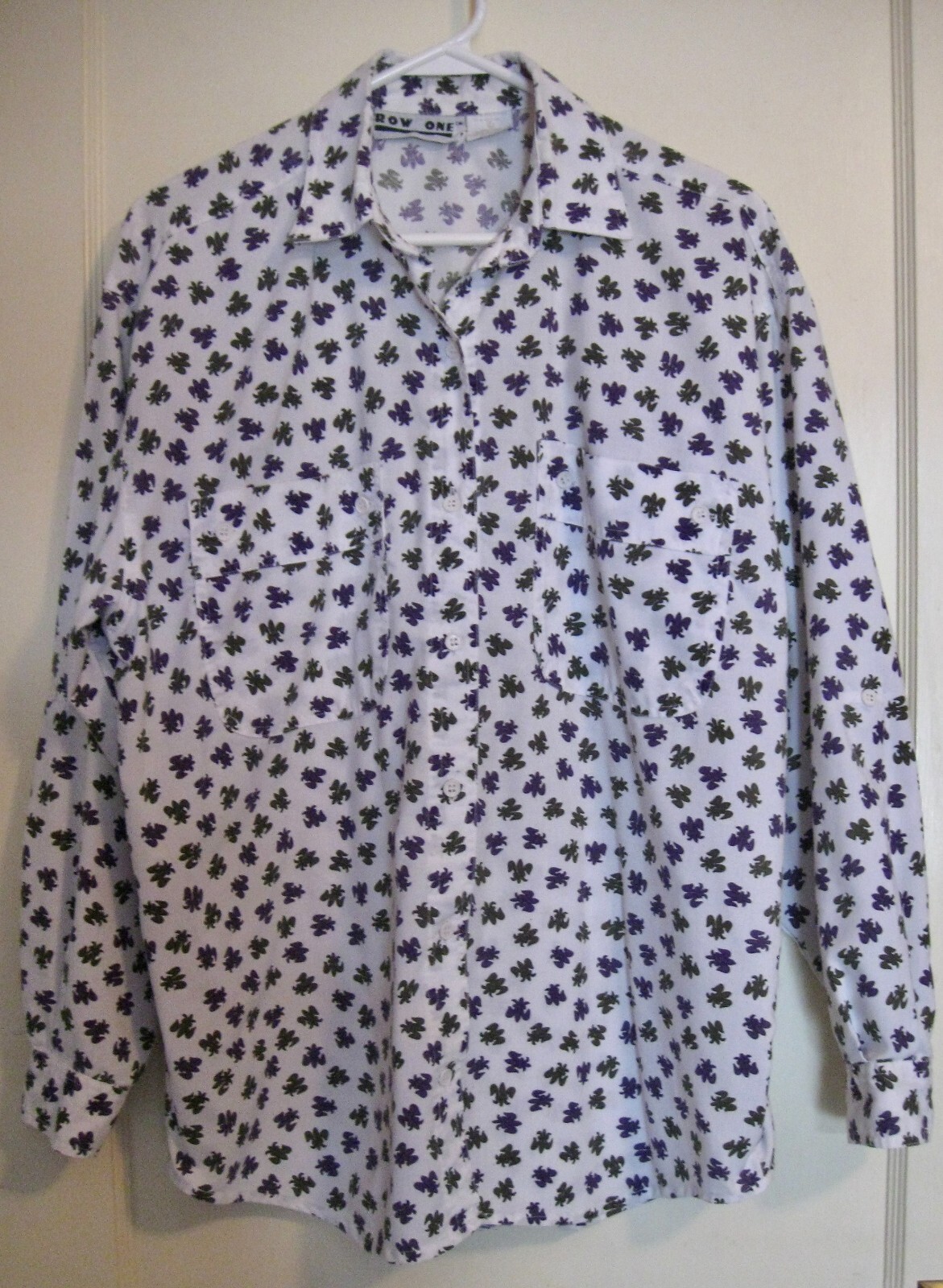 FILA Camicia blusa ROW ONE donna manica lunga con bottoni design viola e verde taglia LG