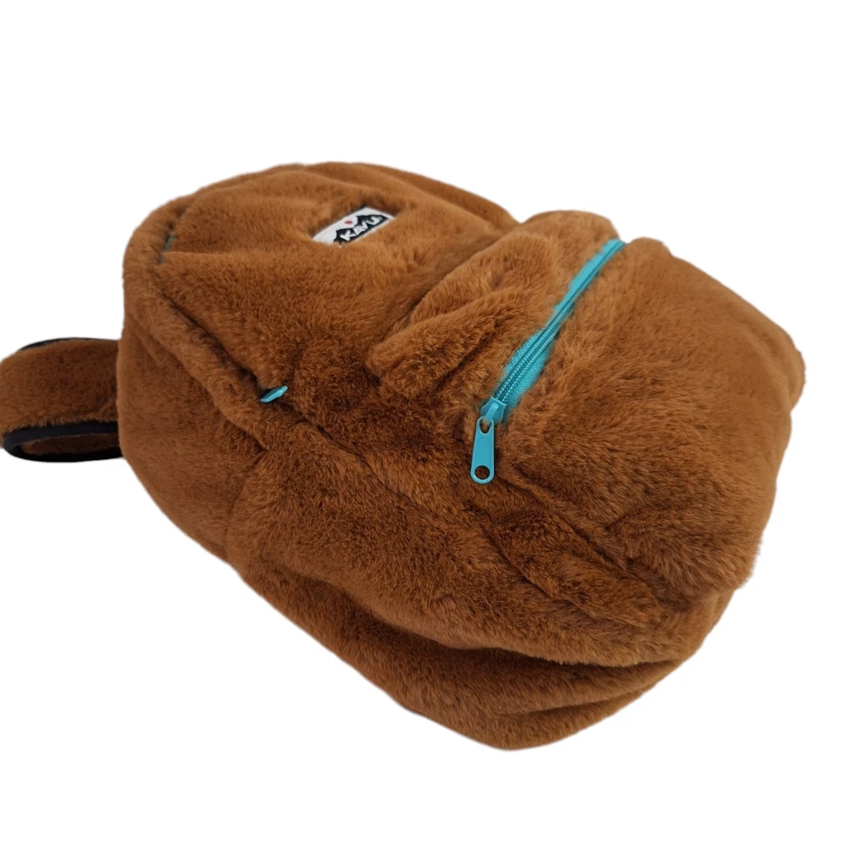 Kavu Fuzz Cub Brown Fuzzy Teddy Small Backpack Bag 2 Pocket Super Soft Polyester - Image 4 of 4