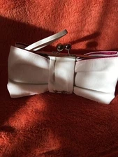 Jessica Simpson clutch white red lining ,key chain and card holder inside