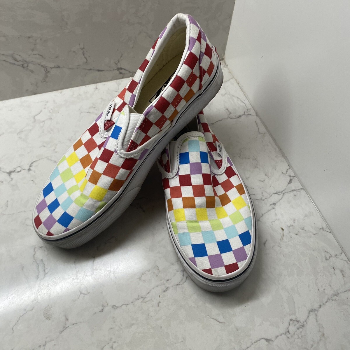 Vans Classic Slip On Womens Shoes Sneakers Rainbow Checkerboard Skater