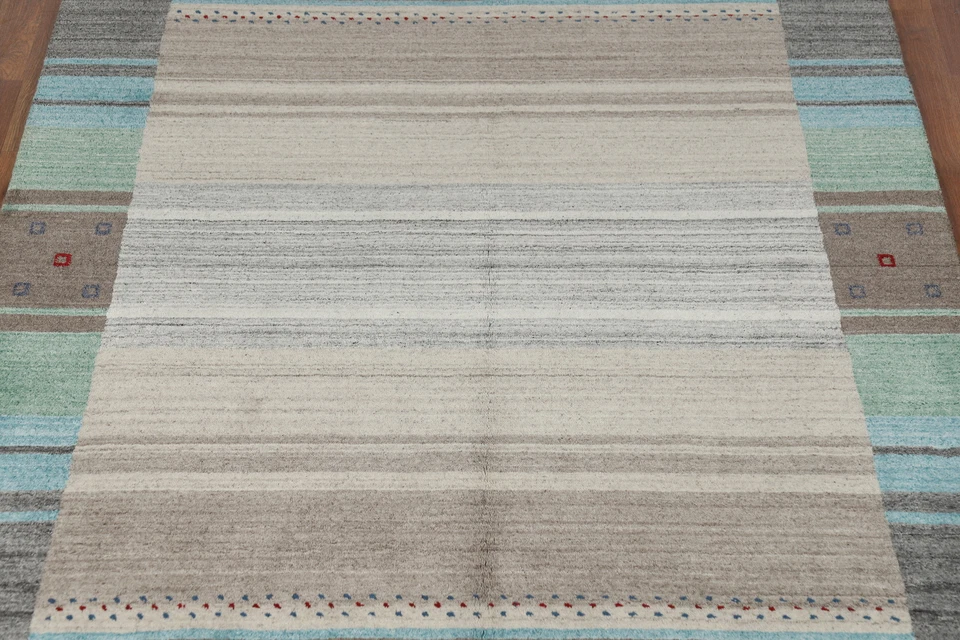 Alfombra de lana gris hecha artesanalmente alfombra Gabbeh anudada a mano 5x8 pies Foto 4 de 4