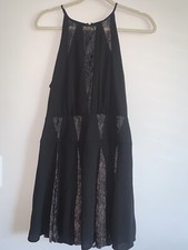BCBG MAXAZRIA Willa Black Lace Hi neck Dress S party night event Beige lining S