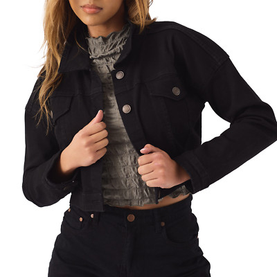 JMOJO Damen leichte Cropped Jeansjacke Classic Stretch Trucker