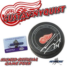 GUSTAV NYQUIST Signed DETROIT RED WINGS OFFICIAL GAME Puck w/COA #14