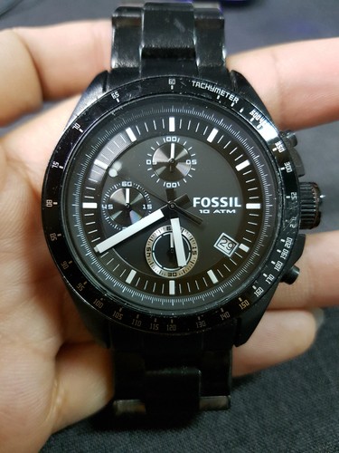 Vintage Fossil Stealth Black Date 