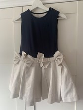 Girls Jessie and James London Navy cream bow Dress 8 Years Childrensalon