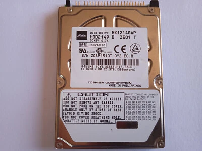 Toshiba Hard Disk 2,5" IDE ATA MK1214GAP HDD2149 12GB 1MB CACHE - Imagen 1 de 3