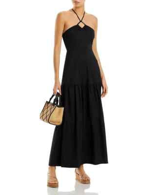 Aqua Women's Cotton Halter Maxi Dress - Exclusive - Black - Size XS Aqua Women's Cotton Halter Maxi Dress - Exclusive - Black - Size XS