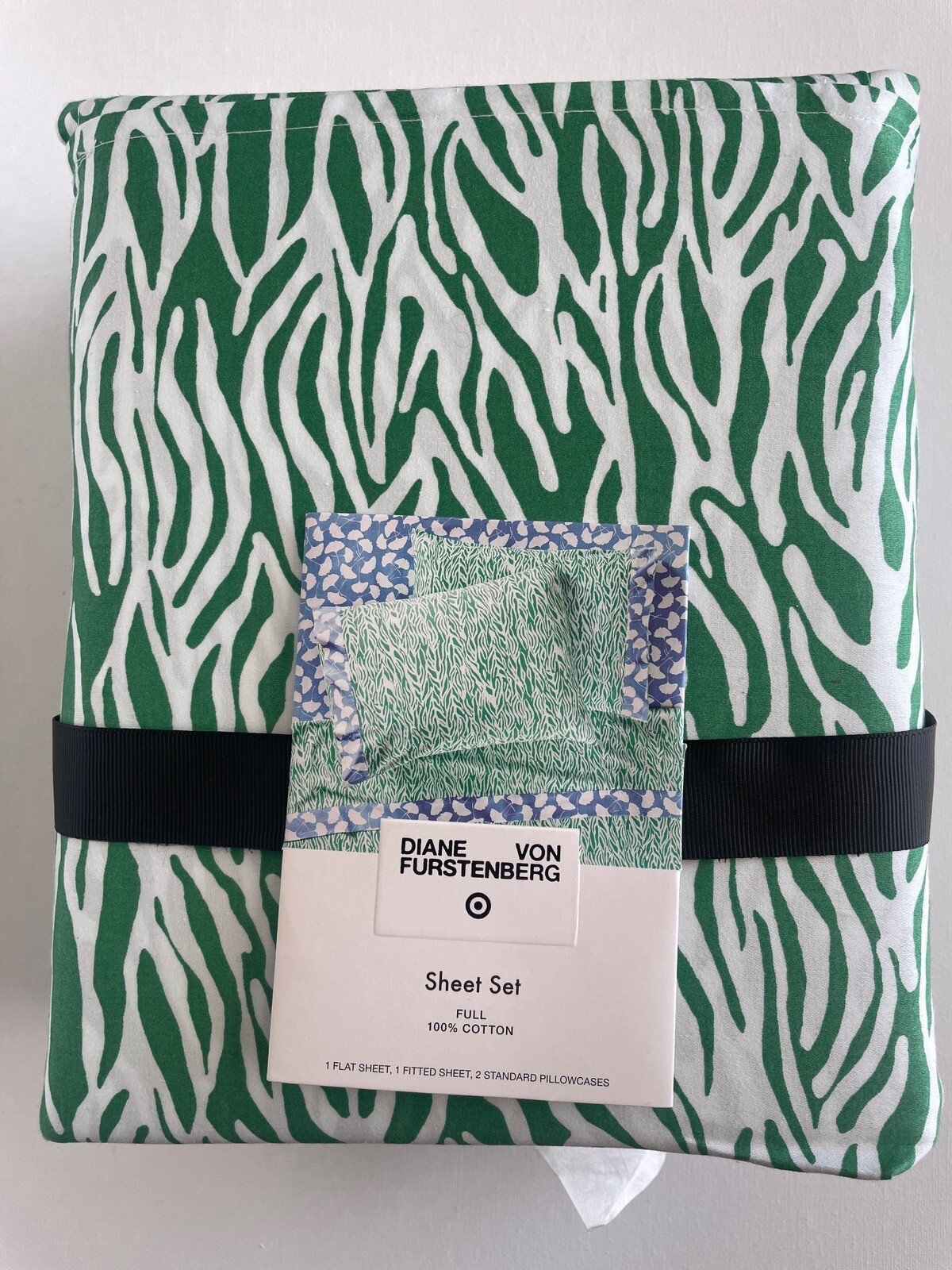 Juego de sábanas DVF Diane Von Furstenburg Sea Twig verde completo DVFxTarget NUEVO