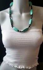 BOHEMIAN  STATEMENT NECKLACE LARGE CHUNKY TURQUOISE COLOR & CRYSTAL GLASS BEADS
