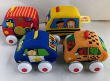 Melissa  Doug K's Kids Set of 4 Pull Back Town Vehicles Soft Toy Cars Bus