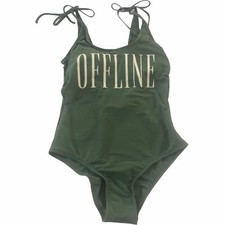 Kona Sol Womens Medium Offline Olive Green Tie Shoulder One Piece Swimsuit 4467