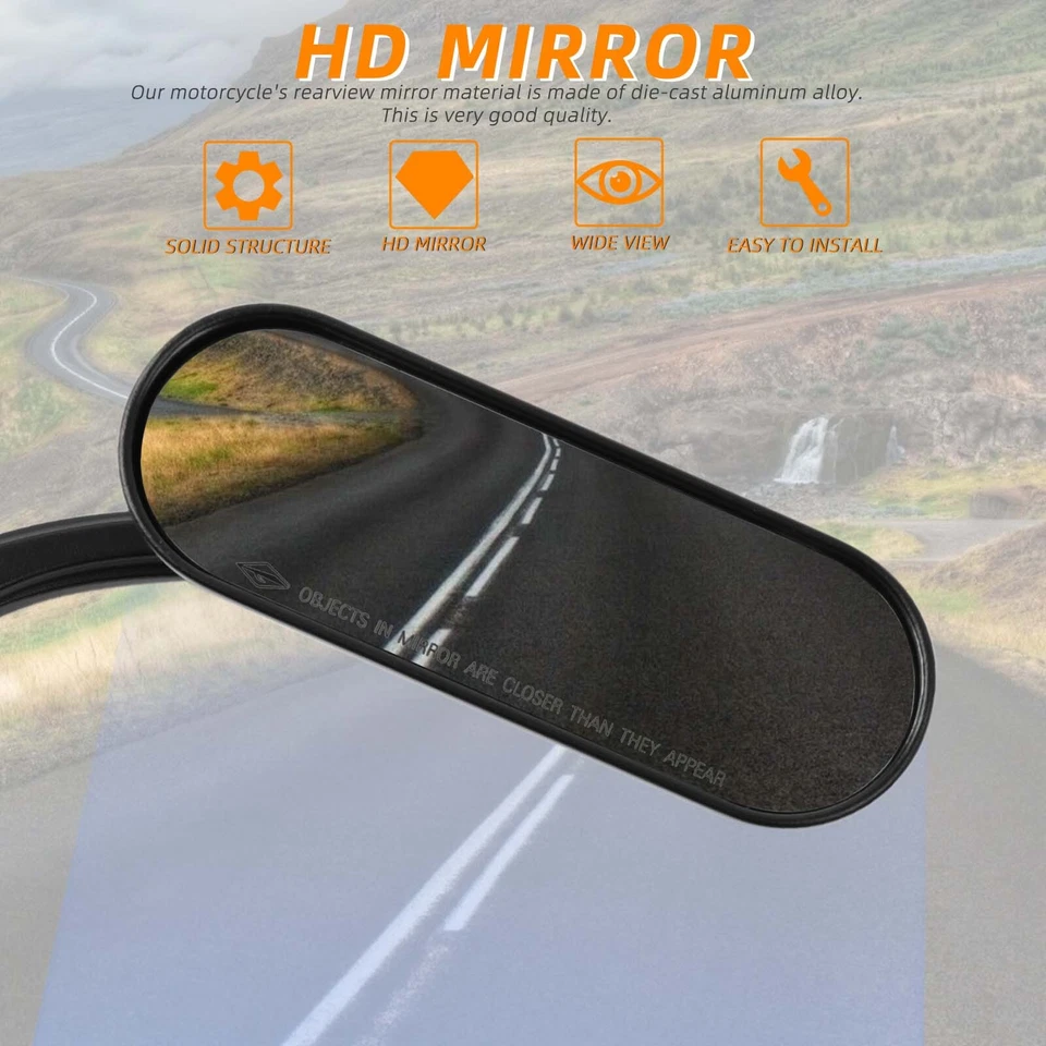 Espejos retrovisores mini ovalados negros para motocicleta Harley Davidson excavadora personalizada Foto 3 de 4