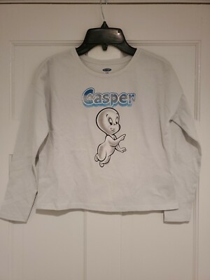 New Casper the Friendly Ghost Girls Size Medium Drop Shoulder Crop L/S Tee 