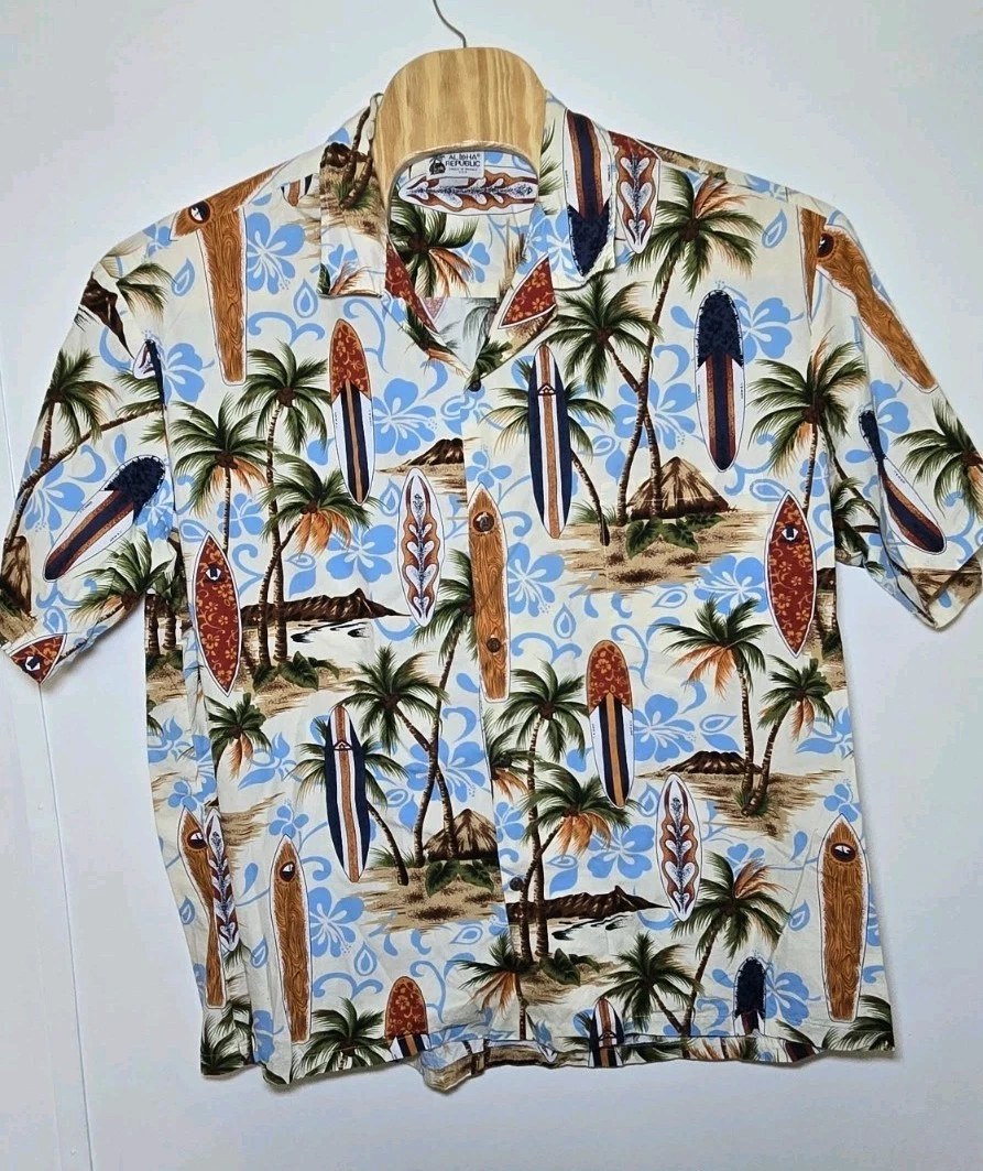 VTG Aloha Republic Made In Hawaii Men 3XL Button Down Shirt Tropical Surfboard