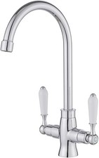 Heable Kitchen Sink Mixer Tap Elegant White Ceramic Dual Lever Swivel chrome