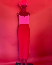 NWT Express Pink Red Color Block Sweetheart Knit Midi Dress S