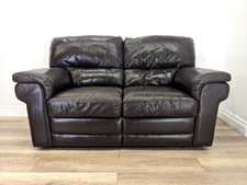 SOFA 2 Seater Dual Manual Recliner Dark Brown Leather Sewn In FREE DELIVERY