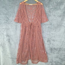 Womens Kimono Medium Duster Sheer Tie Front Boho Festival Fairy Embroidered