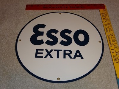 VINTAGE ESSO EXTRA GASOLINE 11 3/4'' PORCELAIN METAL TIGER IN TANK GAS OIL  SIGN!