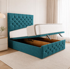 Image of Ottoman Gas Lift Storage Bed Chesterfield Upholstered Double King Size