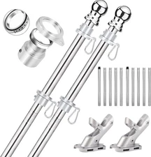 2 Pack Flag Poles for House, 6 FT Flag Pole Kit with 2 No-Tangle Aluminum Ring