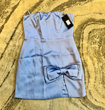 Fashion Nova Anita Blue Satin Strapless Bow Mini Dress L Zip Solid