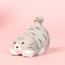 Carved Cat Statue Miniature Wooden Figurine Animal Figure
