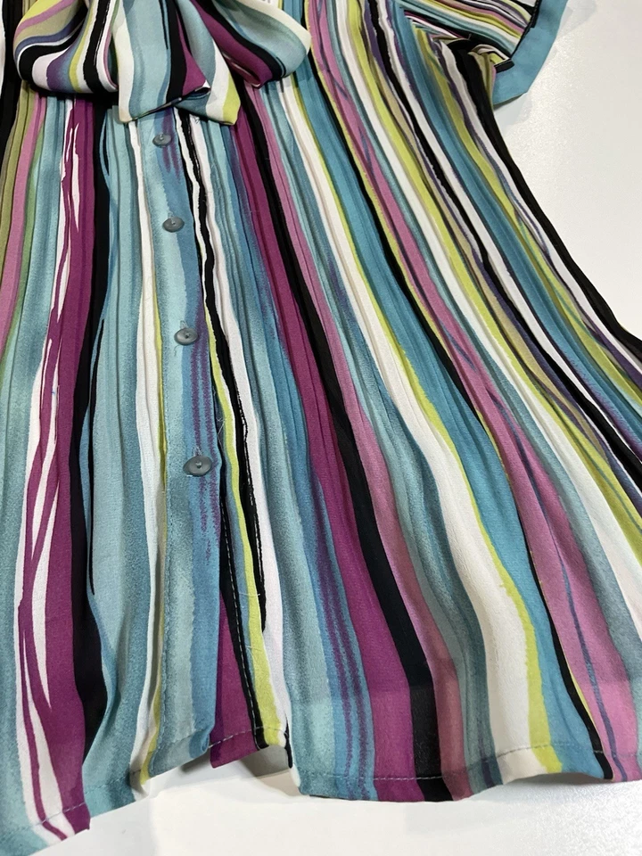 Vintage Sunny Leigh Pleated Blouse Sz 2XL Bow Striped Stretch Fairy Y2K - Image 2 of 4