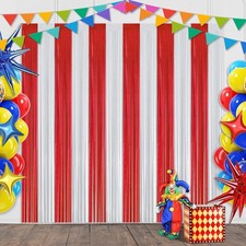 4 Pack Carnival Circus Theme Red White Foil Fringe Curtain Backdrop Tinsel Photo