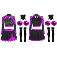 Women Cheerleading Uniform Long Sleeve Crop Top Skating Skirt 5-piece Outfits