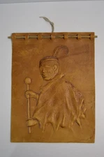 Vintage African Tribal Leader Medicine Man Chief Leather Embossed Picture Art