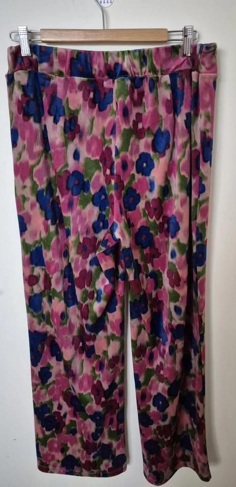 Pantalones de salón Leo & Ugo Paris Nora rosa azul terciopelo con bolsillos talla 12 Foto 2 de 4