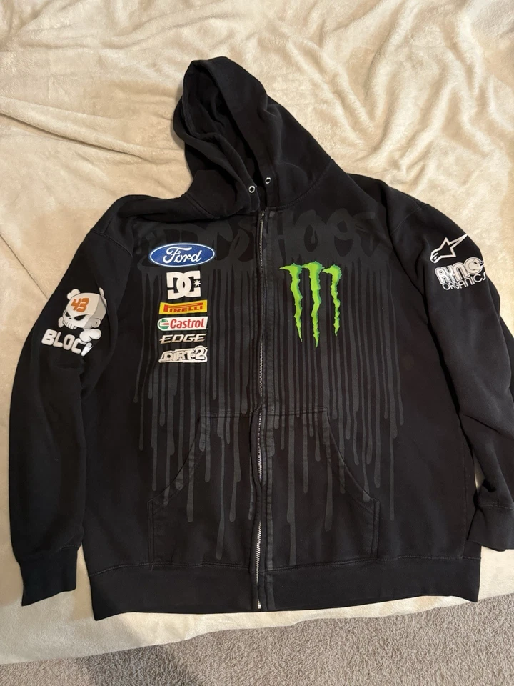 Ken Block Monster Energy DC Zapatos Y2K Vintage Cremallera Sudadera con Capucha XL - Imagen 3 de 4