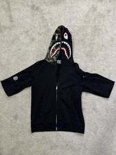 A Bathing Ape Shark Full Zip Hoodie Black Camouflage Fleece Men's Size M