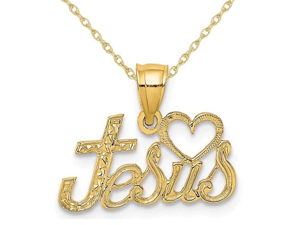 Dije collar colgante Love Jesus oro amarillo 14K con cadena