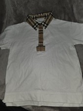 Burberry Boys White Cotton Polo Shirt Check Collar Logo Short Sleeve 8Y